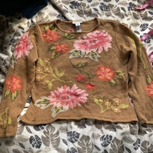 Talbots ramie and cotton floral sweater